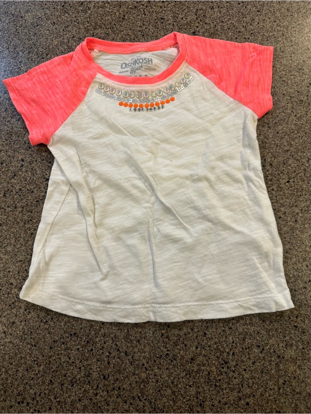 OshKosh B'gosh White Tee with Neon Pink Raglan Sleeves and Jewel Accents